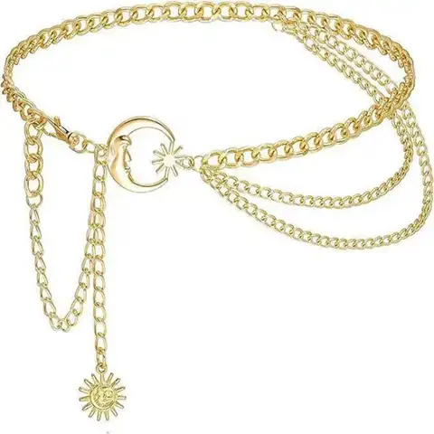 सोना चांदी पंक कमर चेन महिलाओं विंटेज धातु सूर्य चंद्रमा स्टार कमरबंद हिप हॉप महिला चेन बेल्ट 12 best sales बेल्ट चांदी - №8