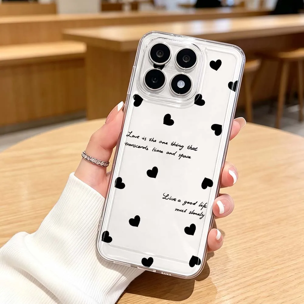 Minimalist Bow Heart Cherry Phone Case For Xiaomi Mi 17 Pro Max 15 15T 14 14T 13 12 12S 11 Pro Ultra Lite Transparent Cover