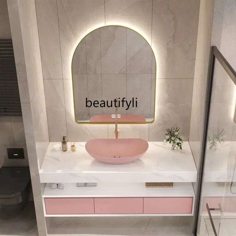 

yj9 Stone Plate Double Laer Bathroom Cabinet Combination Solid Wood Washbasin Bathroom Washstand Sink Table Basin