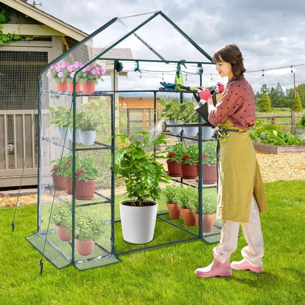 Small Greenhouse for Outdoors: 4 Tiers 6 Shelves Walk-in Indoor Green House Heavy Duty Plant Stands Reinforced