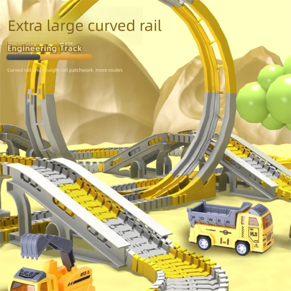 Set di binari da corsa fai-da-te in plastica creativa 146/231 pezzi Set di giocattoli per auto ferroviarie gialle bianche Interessante auto elettroniche fai-da-te per bambini
