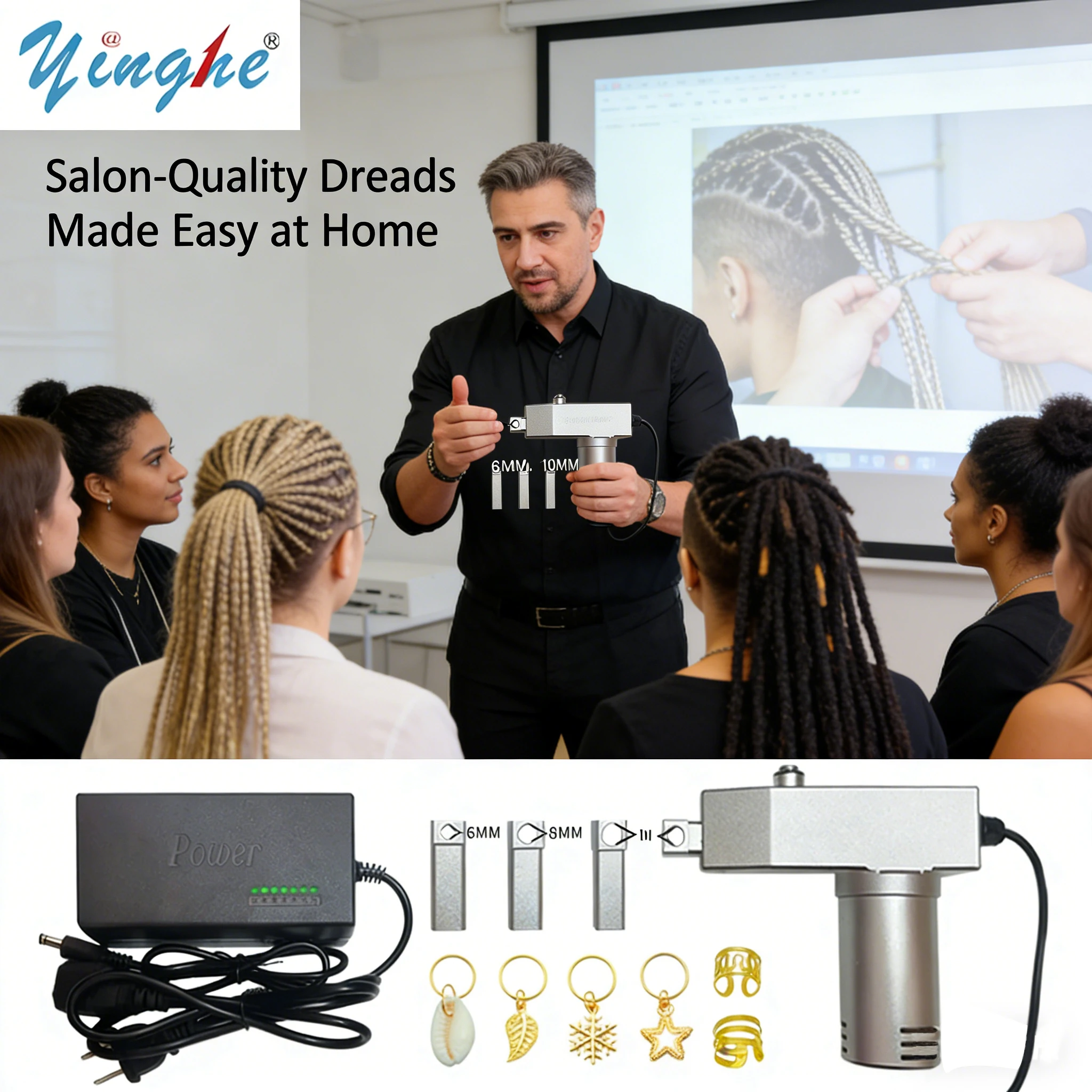 2026 New Upgrade Dreadlocks Machine,All-Hair-Type Dreadlock Machine-Motorized Stainless Steel Device With 6 Hook Sizes