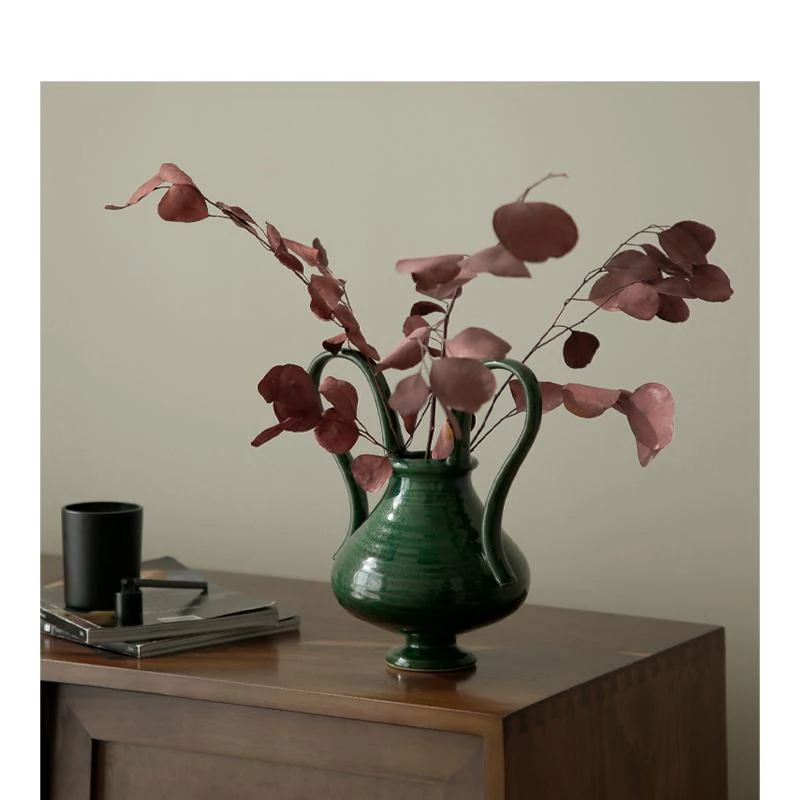 French Vintage Emerald Amphora Ceramic Vase Arrangement Living Room Premium Feeling Desktop Antique Flowerware