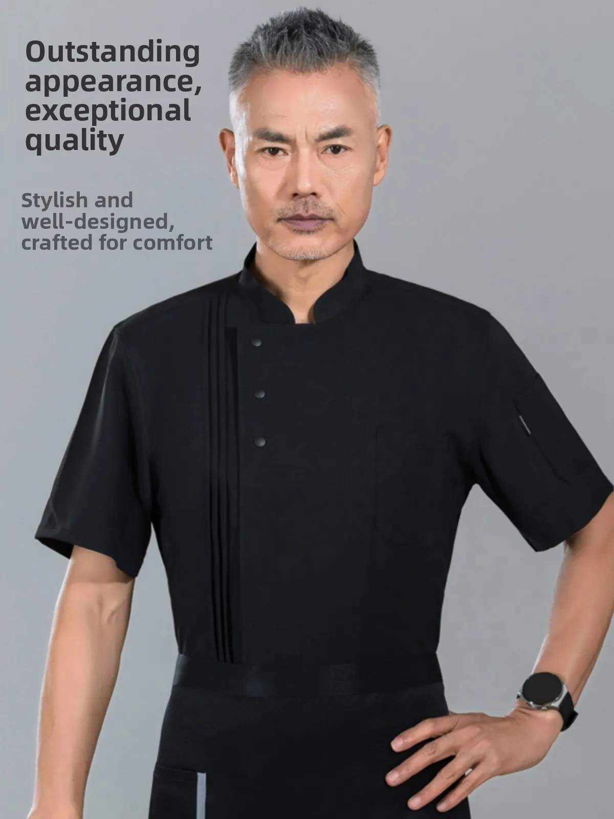 2024-new-high-end-short-sleeve-chef-uniform-thin-breathable-men-women-dining-japanese-chef-clothes-workwear-polyester-fiber