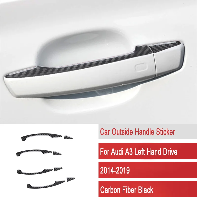 Car Outer Door Handle Cover Carbon Fiber Exterior Trim Stickers For Audi A3 2014-2019