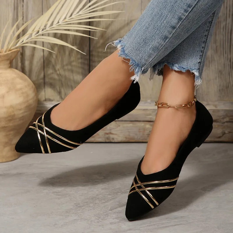 Pointed Toe Single Shoes Women Spring 2025 New Flat Shoes Soft Sole Black