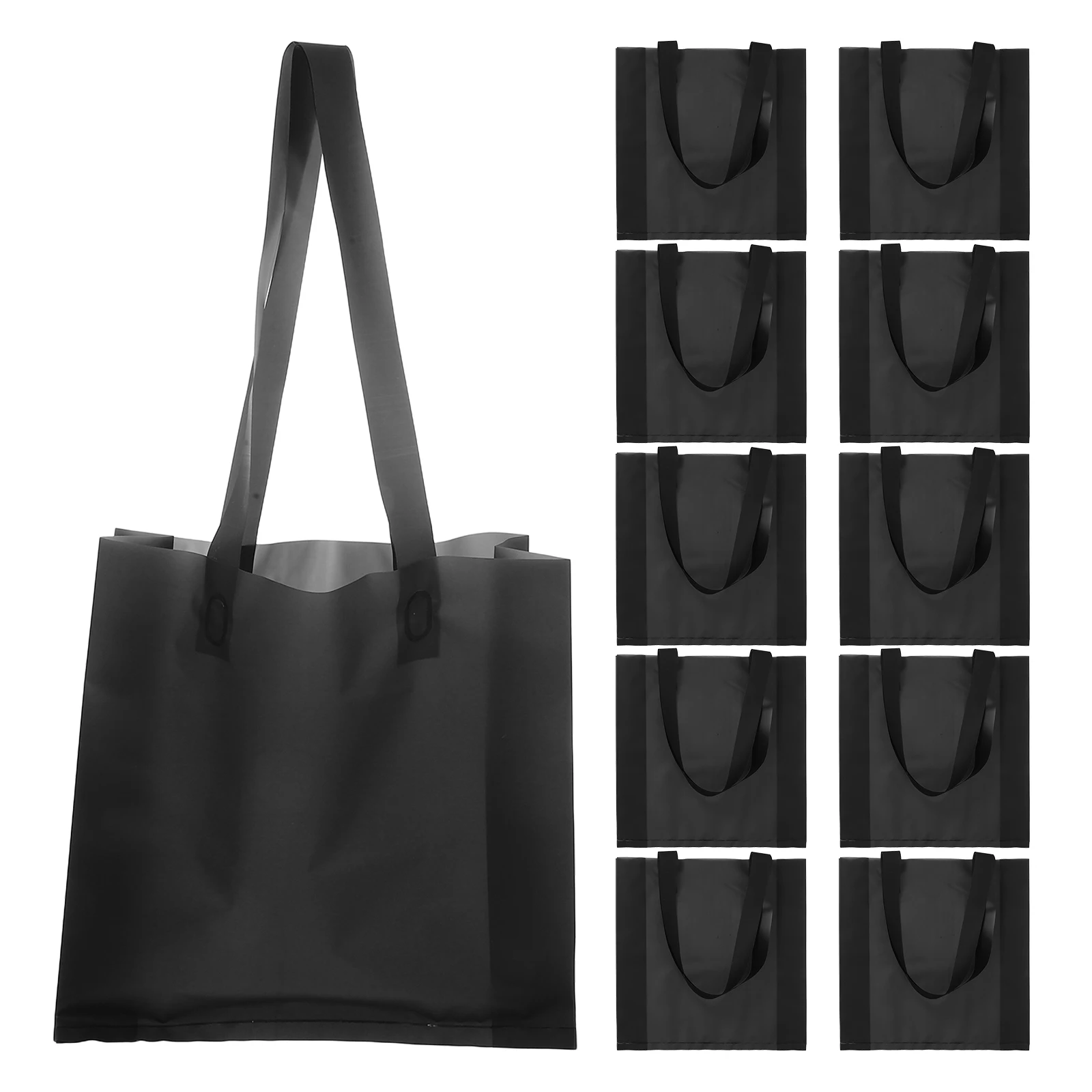 

50pcs Frosted Shoulder Tote Bags Clothing Store Packaging Black Handle Shopping Bag Reusable Heavy Duty Large Capacity Travel