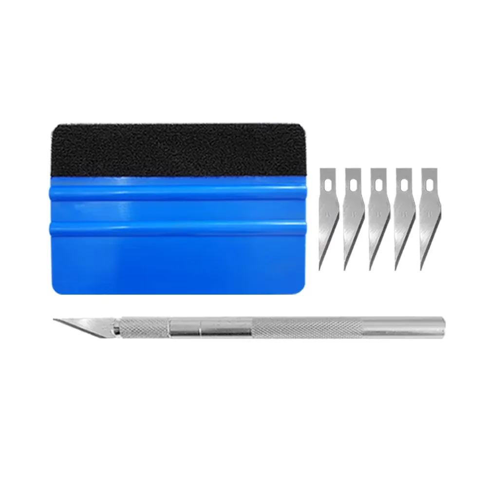 Car Film Wrapping Tool Kit Window Tinting Tools Vinyl Wrap Felt Squeegee Wrap Stick Vinyl Cutter Utility Knife Plastic Scraper