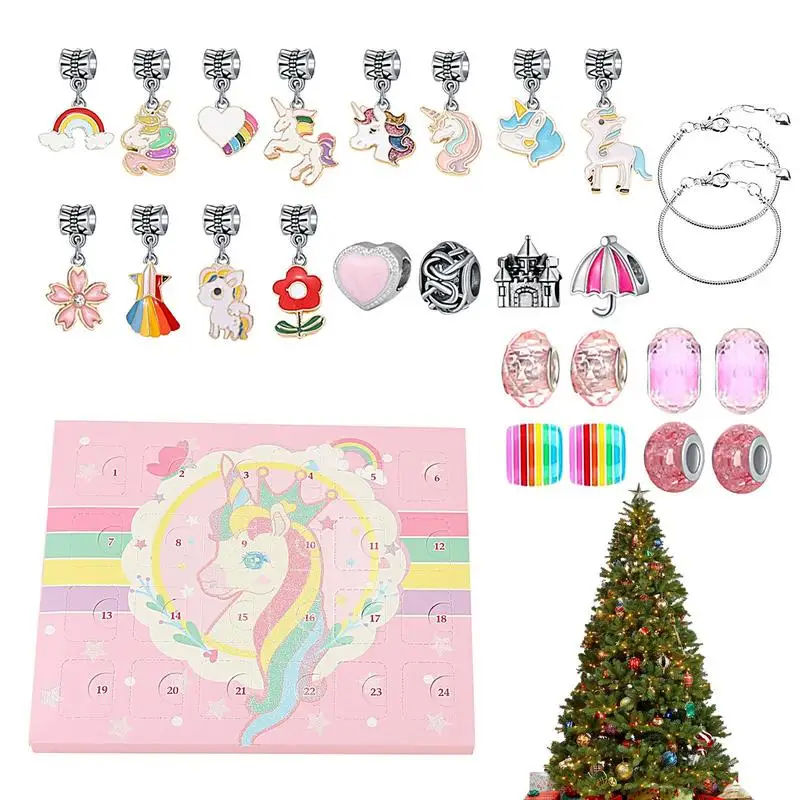 

Christmas Advent Calendar Bracelets Countdown Box Kit 24 Days Count Down DIY Kids Christmas Charm Bracelet Gifts Jewelry Making