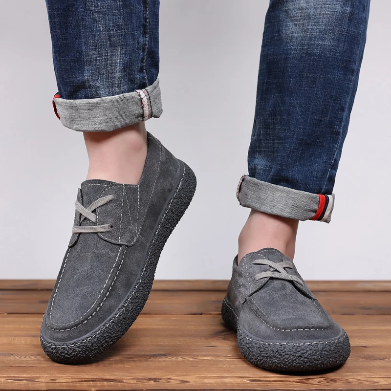 

Brand Breathable Lace Up Gray Mens Shoes Casual Summer Fashion Men Suede Loafers Mocassin Homme Lofer Shoes Man