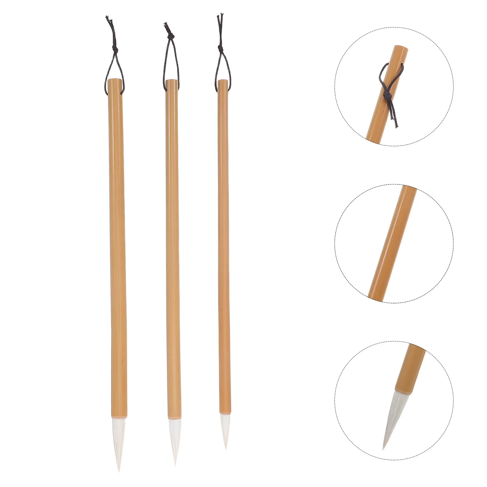3Pcs Chinese Calligraphy Kit Bamboo Handle Goat Hair Brushes for Writing Painting Japanese Watercolor Art Calligraphy Drawing