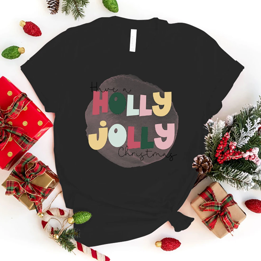 Fashion Have A Holly Jolly Christmas Printed T-Shirts Retro Style Women Shirt Tee Have A Holly Jolly Christmas Graphic T Shirt