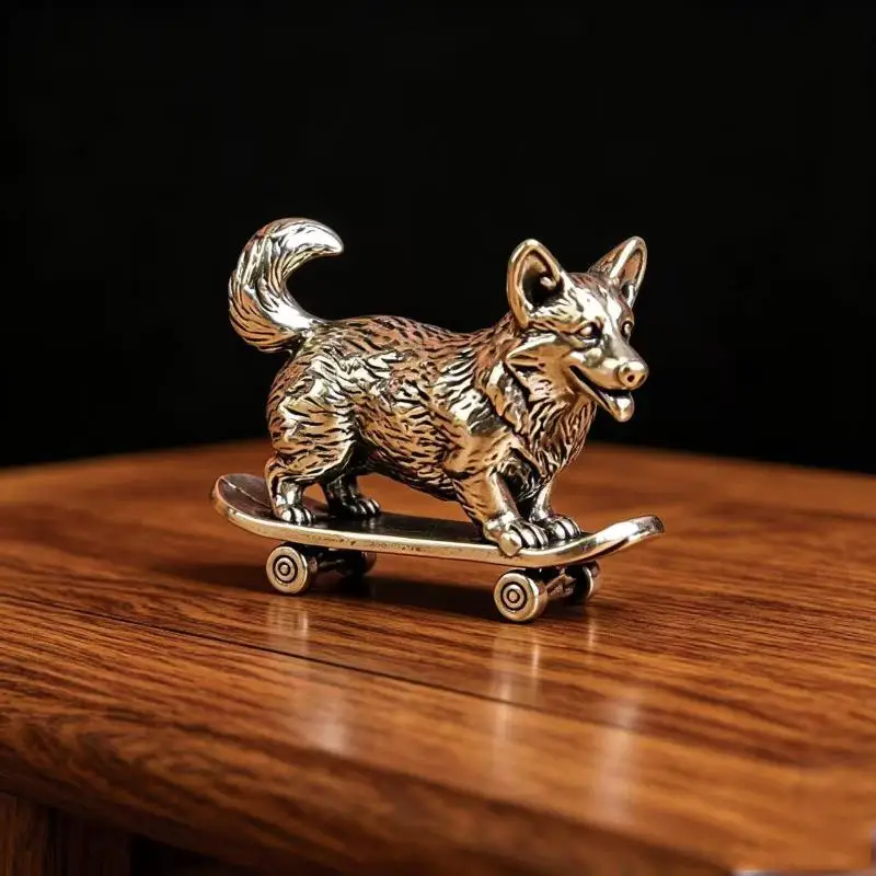 Skateboard-Hundefigur aus Messing, Vintage-Miniatur-Skulptur, Sammlerstück, Dekoration für Auto und Zuhause, Geschenk für Skate-Liebhaber – Detail 11