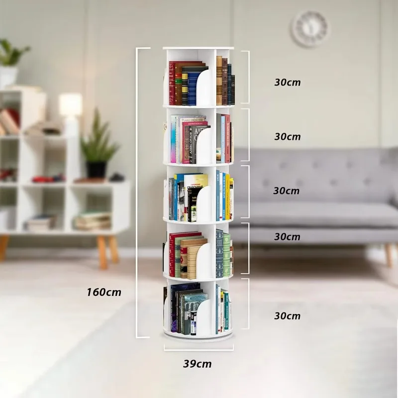 360 Degree Rotating Wooden Panel 4-Tier Modern Design Floor Standing Living Room Bookshelf Storage Rack Eco-Friendly Kids Adults