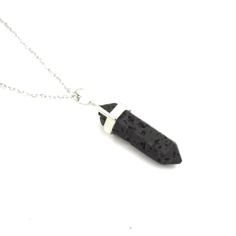 Black Lava Stone Necklace Hexagonal Prism Volcanic DIY Essential Oil Diffuser Pendant Necklace Charms Collar Jewelry