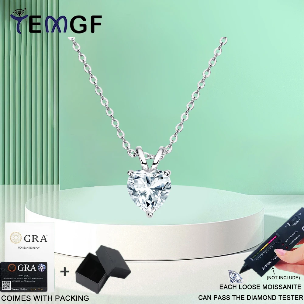 

TEMGF Moissanite Necklace 6.5mm Heart Pendant GRA Certification Real 925 Sterling Silver for Women luxury Fine Jewelry Love Gift