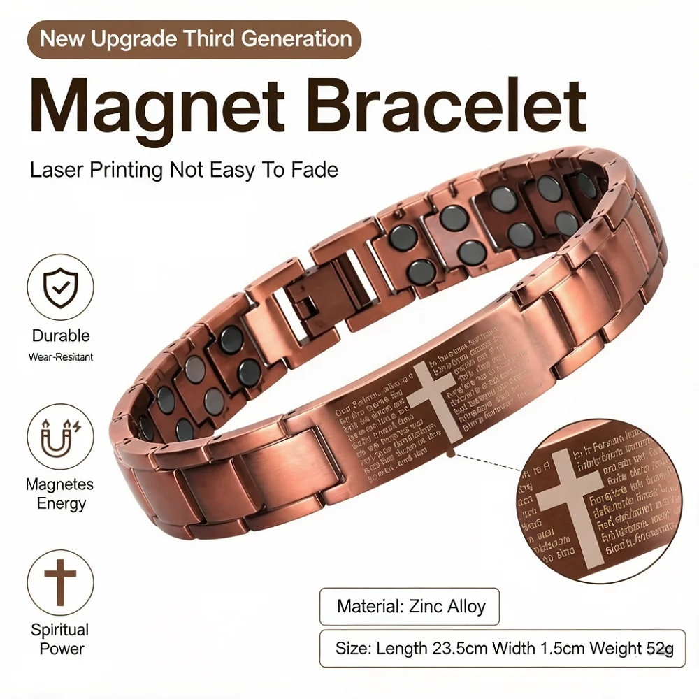 Herren Glaubens-Kreuz Magnetisches Balance-Armband Zinklegierung Edelstahl Bibelvers Gebets-Armreif Geschenk für Christen
