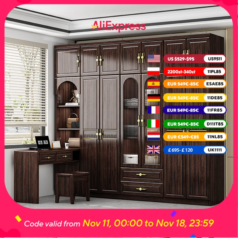 

Шкаф из скандинавского дерева, многослойные роскошные двери, шкаф для хранения, полки, ящики Armario Ropero Dormitorio, мебель для спальни