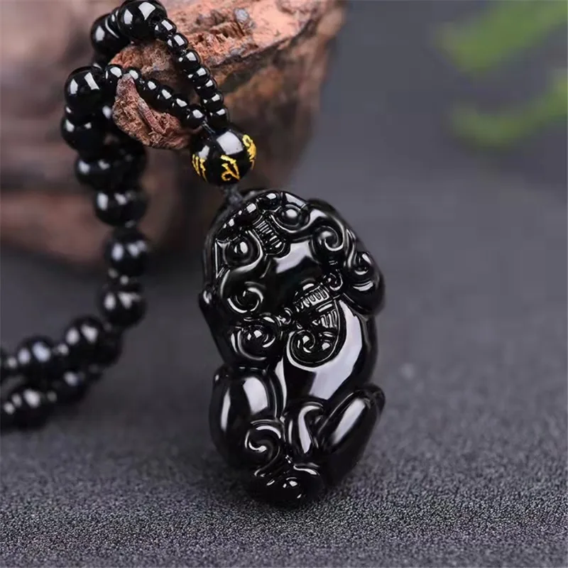 Obsidian Double Pixiu Pendant for Men and Women, Transshipment To Attract Wealth