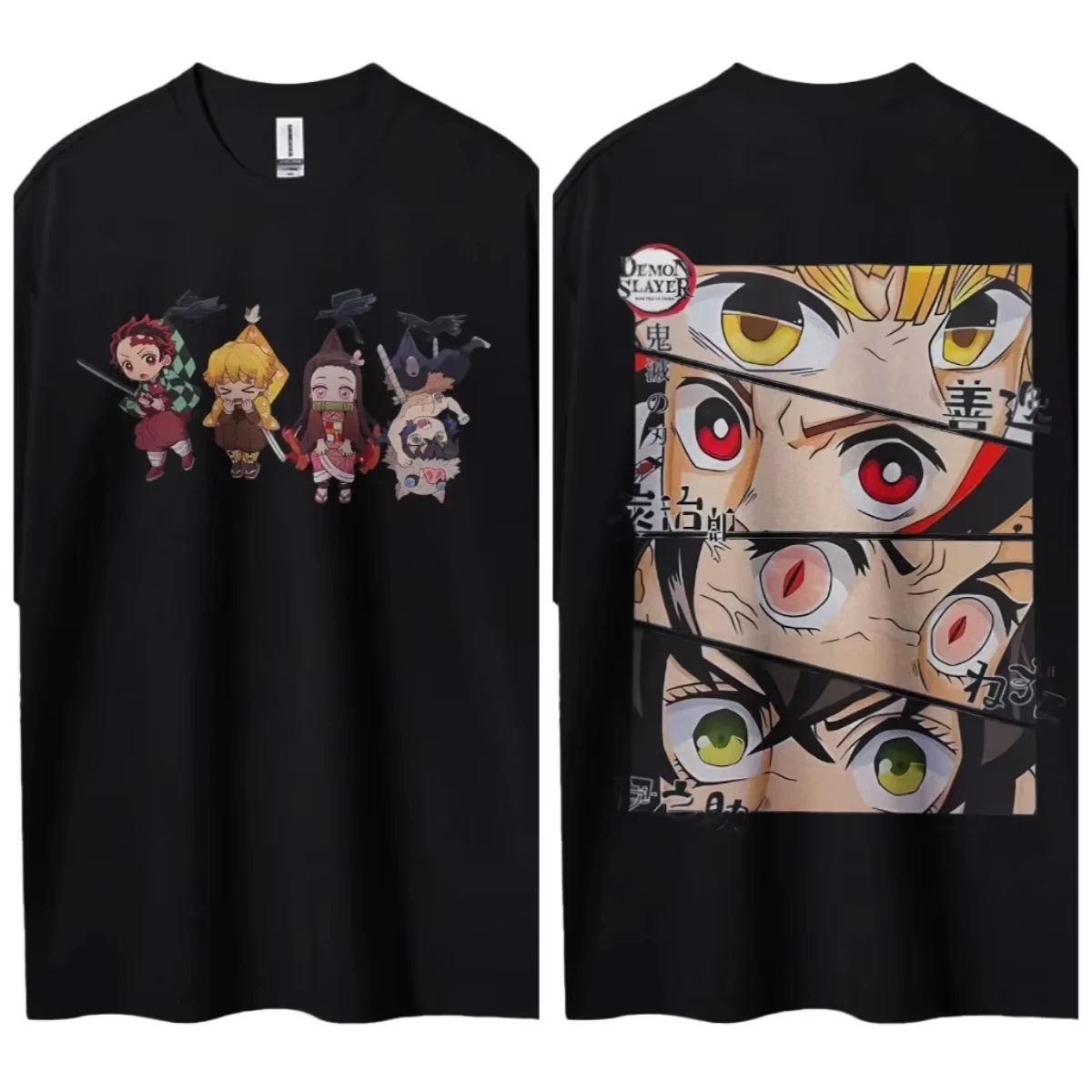 Demon Slayer  Eyes Panel Cotton T-Shirt, Boys Girls Japanese Anime Short Sleeve Tee, Retro Manga Trendy Casual Children Top