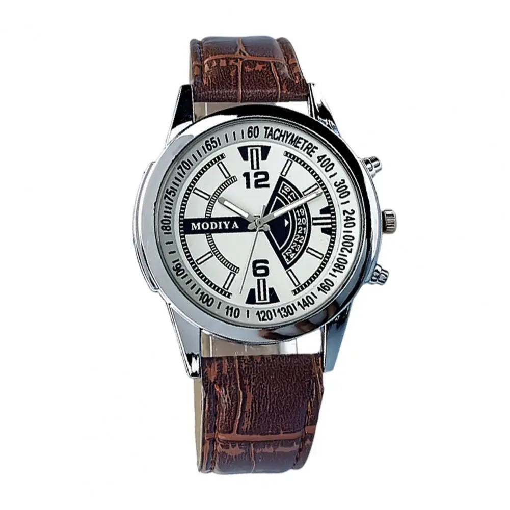 Men Quartz Watch Round Dial Alloy No Delay Adjustable Faux Leather Strap Time-checking High Accuracy Wristwatch