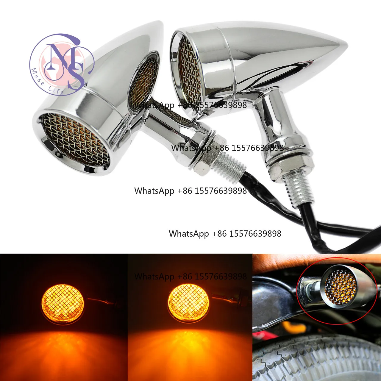 Vintage Mesh Bullet LED Turn Signal Light, Motorcycle Retro Indicator Modification Lamp