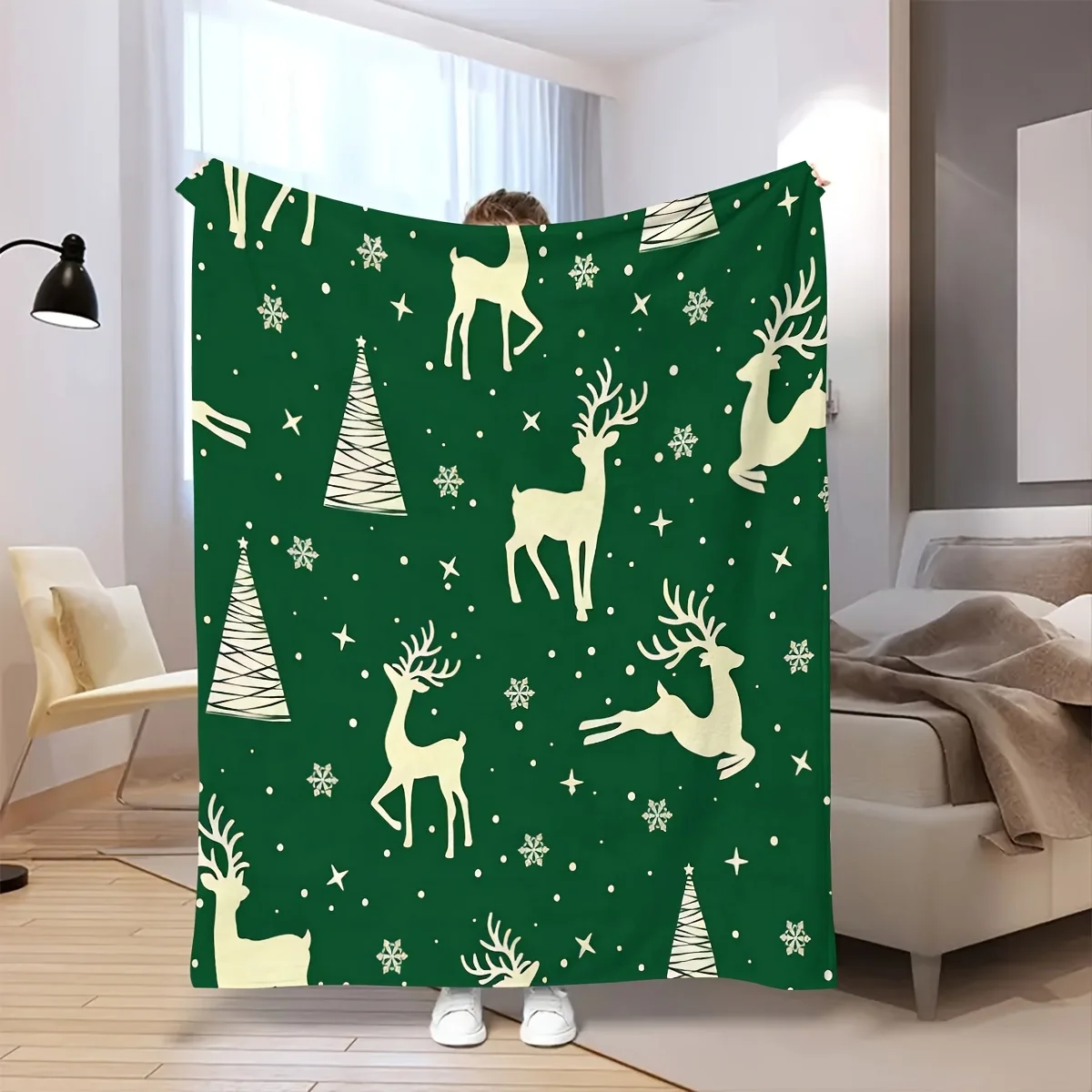 

Одеяло с изображением оленей и снежинок, мягкое, теплое, с цифровым принтом, можно стирать в машине, полиэстер, всесезонное, универсальное, сохраняющее тепло