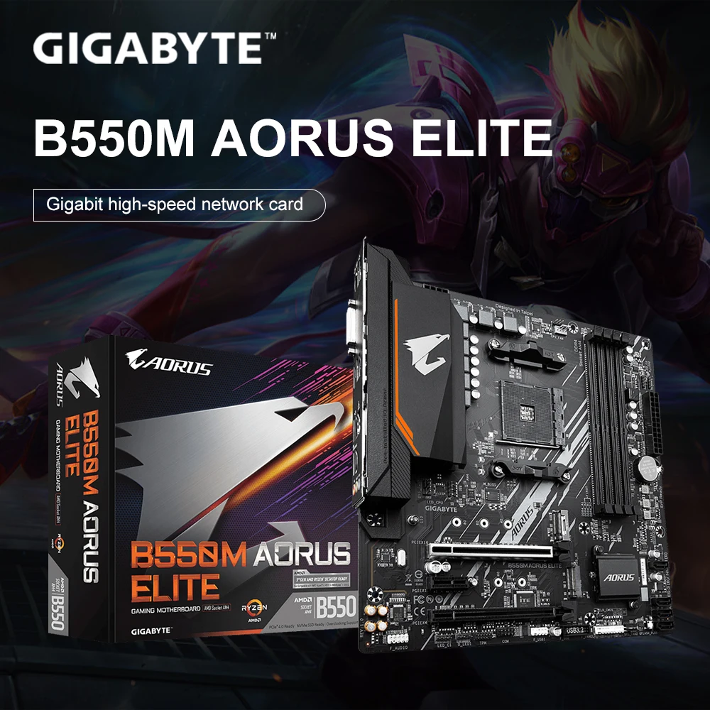 

AMD B550M AORUS ELITE Soquete AMD Ryzen B550, AM4 DDR4 Max, 128GB, Jogos M.2, Compatível com CPU Ryzen 5000, Novo