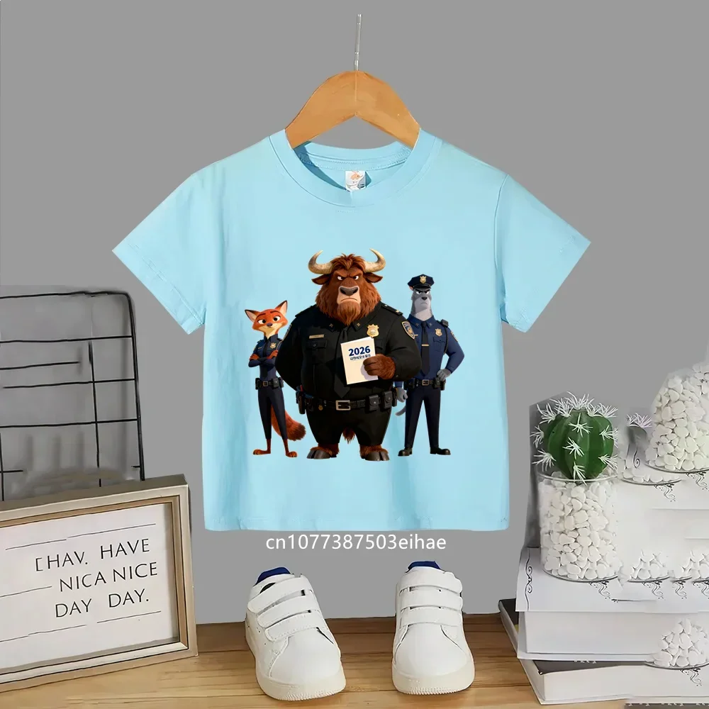 

Футболка с короткими рукавами "Zootopia 2" с изображением Джуди Хоппс и Ника Уайлда — хлопковая футболка с мультяшными персонажами для повседневной носки