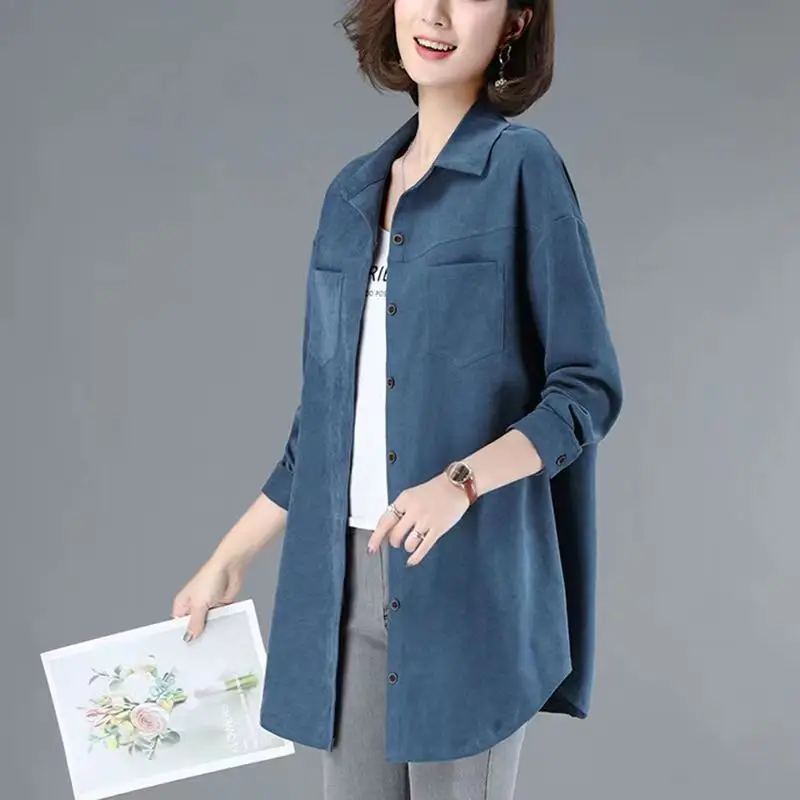 Casual Cotton irt Women's Long Sve Mid-Length Spring Autumn New Sle Korean Loose Mom Casual irt Coat for Middle-Aged...