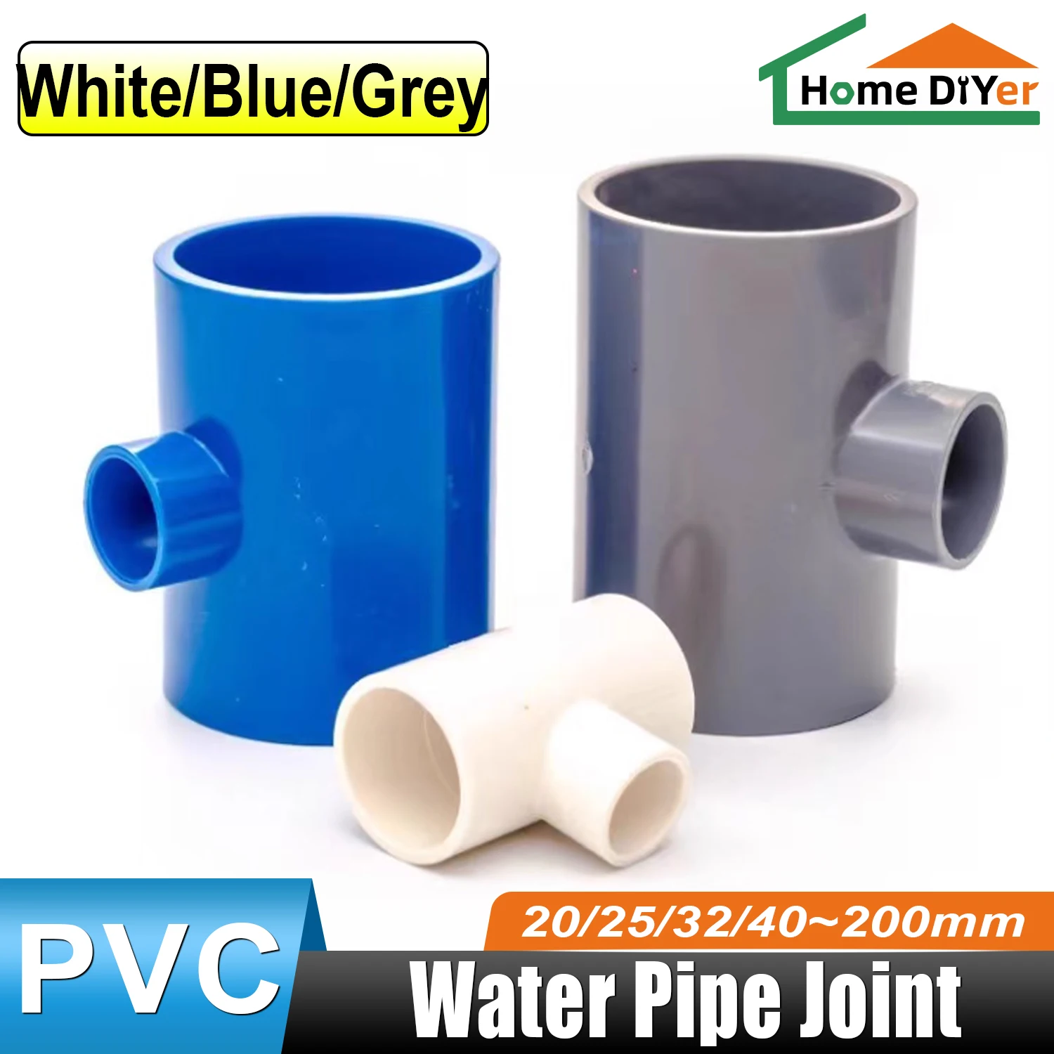 

ID 20mm~200mm White Water Pipe Reducing Tee PVC Pipe Fitting T-Shaped Coupling Connector Adapter