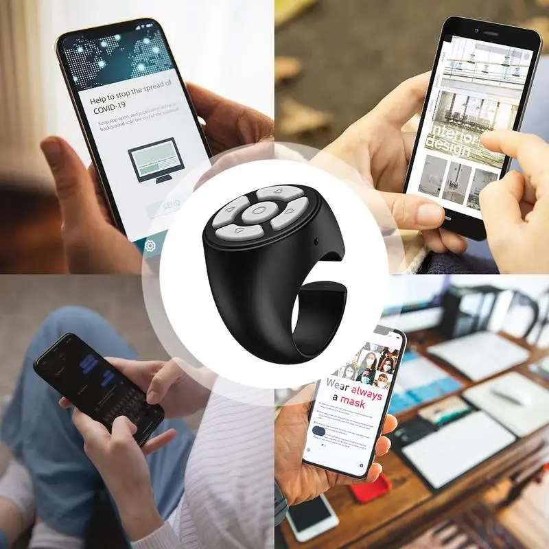 Multi-function BT Ring Remote Control Portable Fingertip Selfie Video Controller Automatic Page Turner Browsing For Phone Tiktok