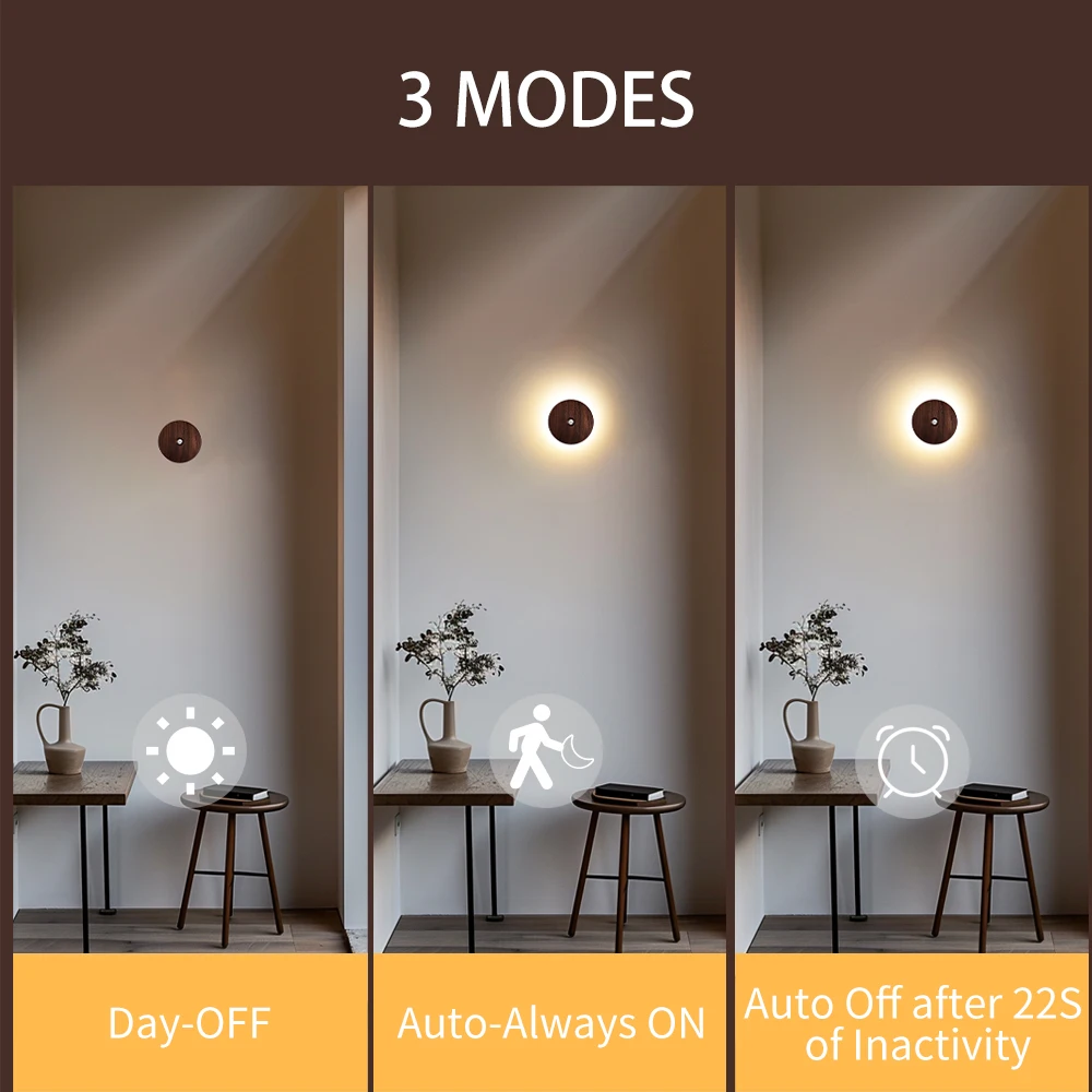 Imagem -04 - Led Indução Humana Wall Lamp Sensor de Movimento de Madeira Night Light Auto on And Off Wall Light Decoração do Quarto Cabeceira e Escadaria