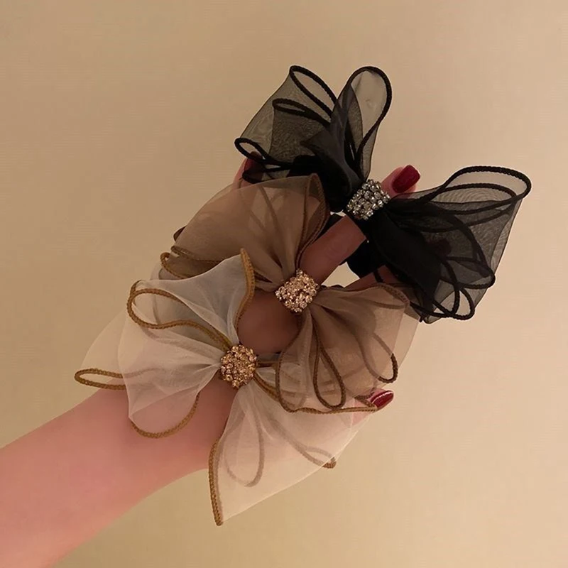 Hair Rope for Women Bow Elastic Scrunchie Ribbon Pretty Hair Tie Ponytail Holder Hairbands Fashion Rhinestones Hair Accessories