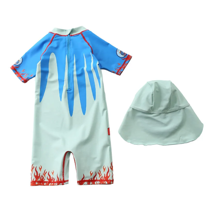 HappyFlute Summer Short Sleeve One Piece With Swimming Cap Cute Baby Animals Print Seaside Quick Dry Swimsuit