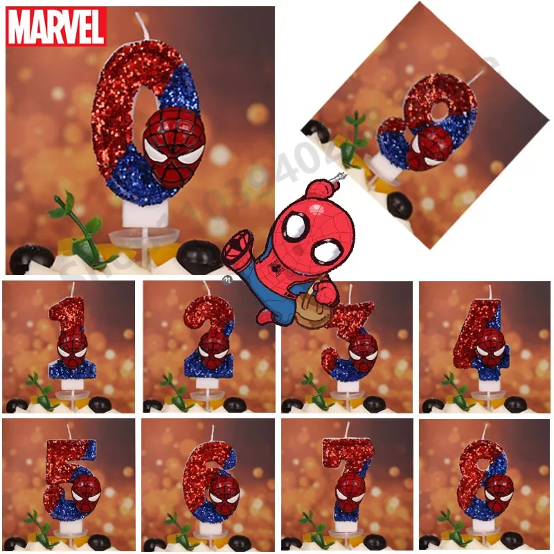 0-9 Number Disney Spider-Man Digital Candle Birthday Spidermans Birthday Cake Plugin Decoration Anime Figure Party Gift