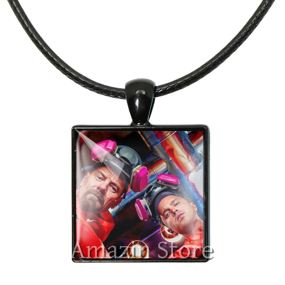 American TV Show Breaking Bad 25mm Square Leather Rope Necklace Glass Dome Cabochon Pendant For Women Gift