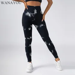 WANAYOU seamless yoga pants for women, tie dye sports leggings, high waist gym fitness tights, hip lifting workout running pants