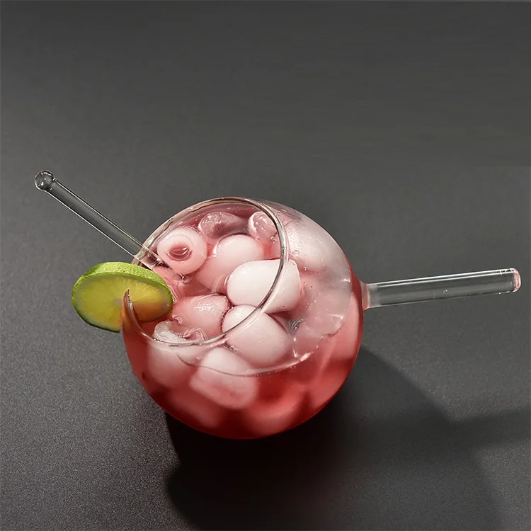 1 PC 300ml 10oz Elegant and Sophisticated Wholesale Ball Shape Martini Cocktail Glass Ice Cream Juice Cup with Stick Handle