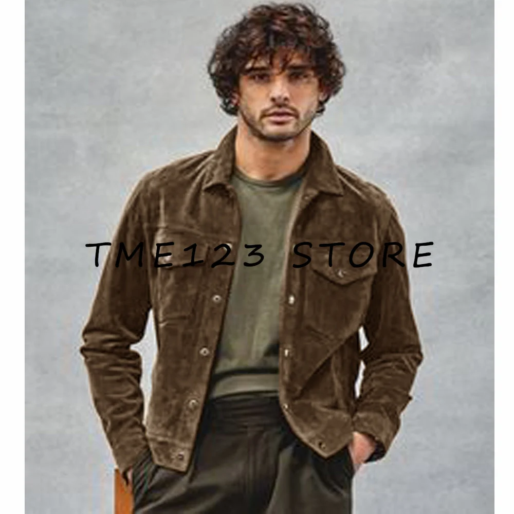 Men\'s Spring and Autumn Suede Jacket Casual Fashion Single Breasted  Fishing Tactical Pleated Jackets Man