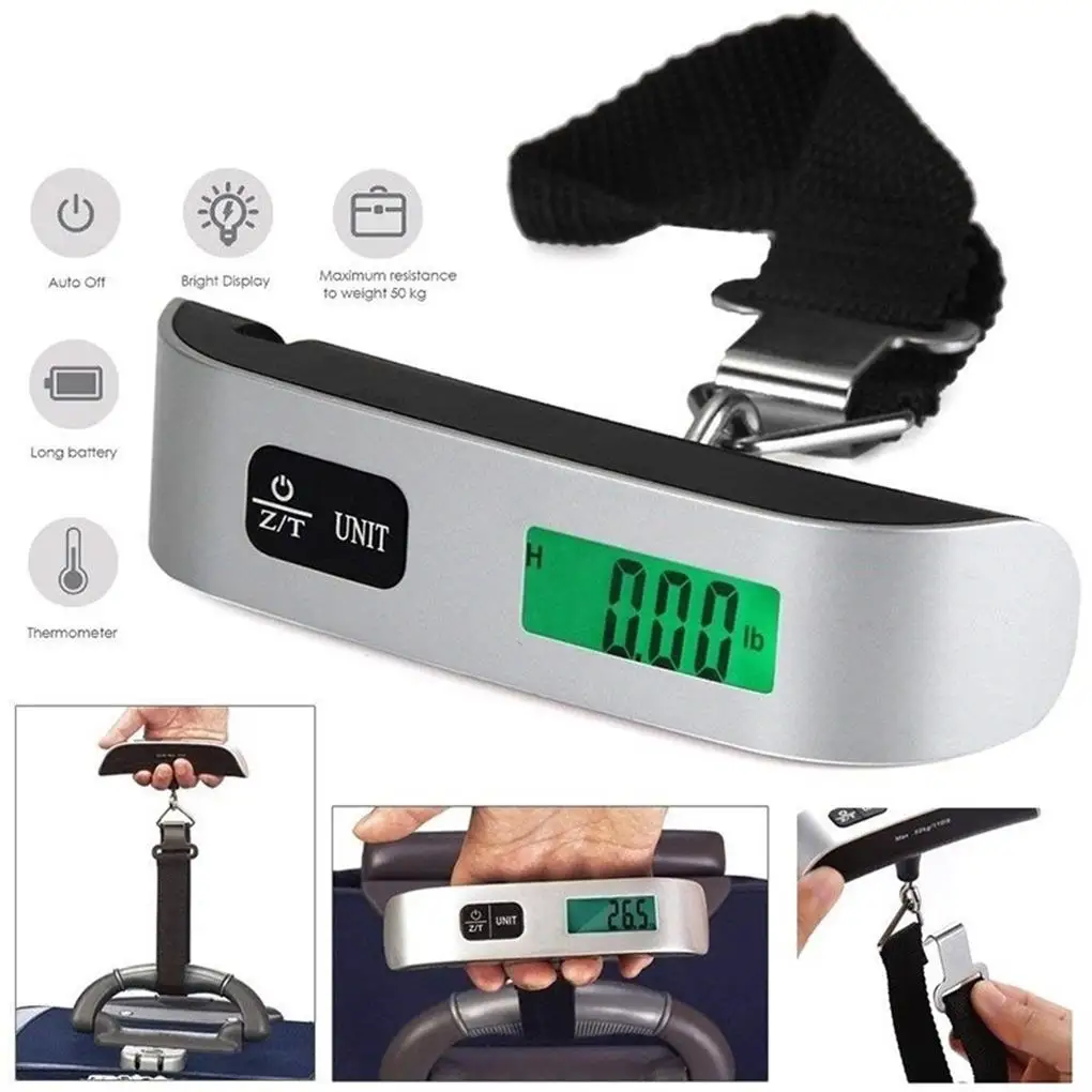 50kg Hook Belt Scale with Backlight LCD Electronic Suitcase Luggage High Precision Hand Held Weighing Tool Thermometer