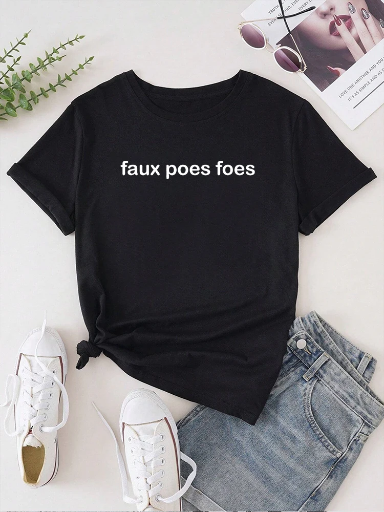 Faux Poes Foes	Women t shirt Summer Fashion Short sleeved T-shirt Tee Tops Printed O-neck Casual T-shirt Women's Clothing