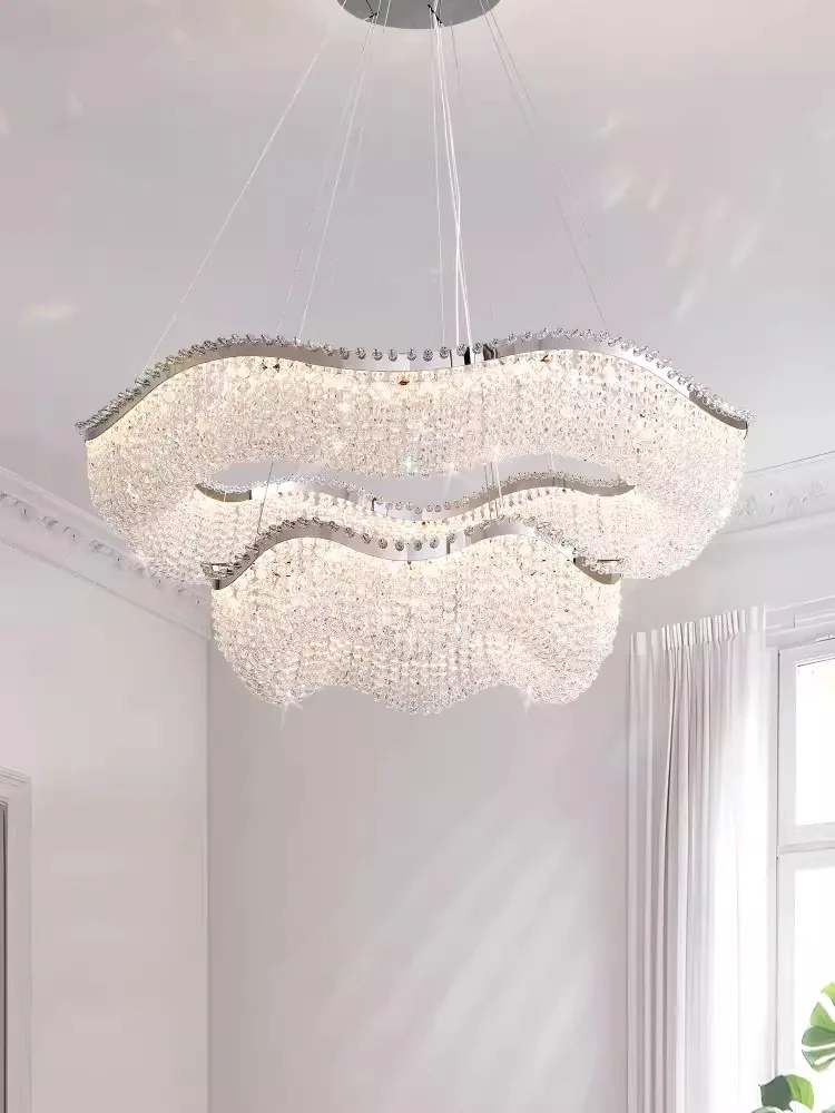 

Light luxury crystal chandelier, living room light, modern master bedroom French cream style restaurant light fixture