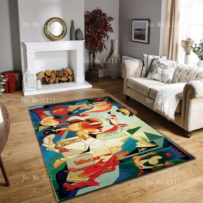 Picasso And Van Gogh Art Painting Starry Night Guernica Flannel Floor Rugs Coloroful Carpet Decorative Living Room Popular Decor