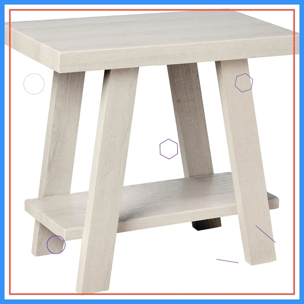 

Modern White Wood Side Table with Storage Shelf, Contemporary Design for Living Room