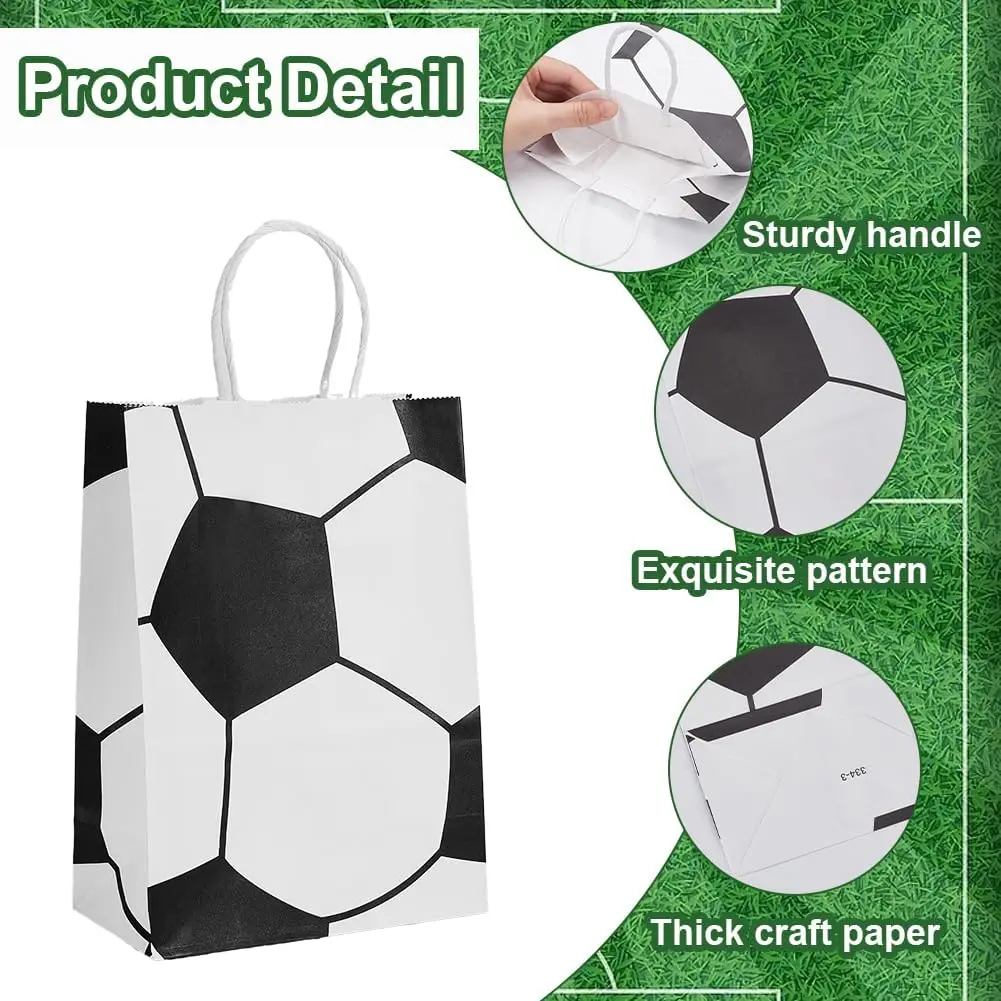 Fußball-Partygeschenk-Papiertüte, Fußball-Themenparty-Geschenktüte mit Griffen, Fußball-Goodie-Tasche, Süßigkeitentüte, Partyzubehör, 10 Stück/20 Stück – Detail 8