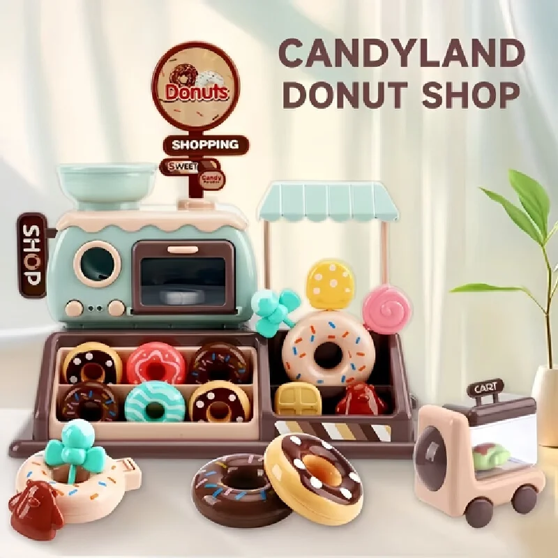 

Игрушечная тележка для изготовления пончиков, тележка для мороженого, супермаркет, кухонный игровой набор со звуковой светом, духовка, ролевые игры для девочек