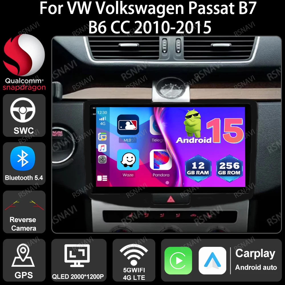 

Автомобильный радиоприемник Android 15 для VW Volkswagen Passat B7 B6 CC 2010-2015 Мультимедиа Стерео DVD Viedo Плеер Навигация 4G LTE DSP QLED