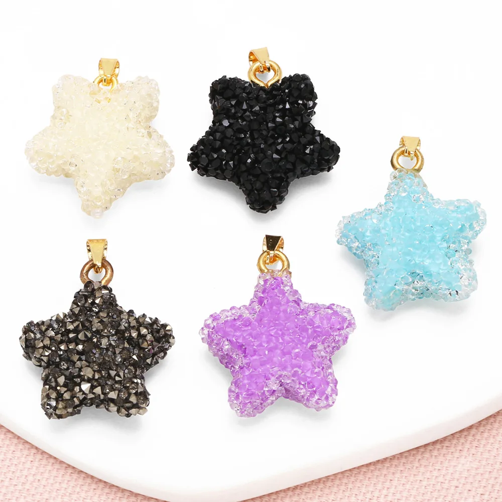 OCESRIO Trnedy Multicolor Acrylic Jelly Sugar Star Pendant for Necklaces Copper Handmade Jewelry Making Supplies pdtb796
