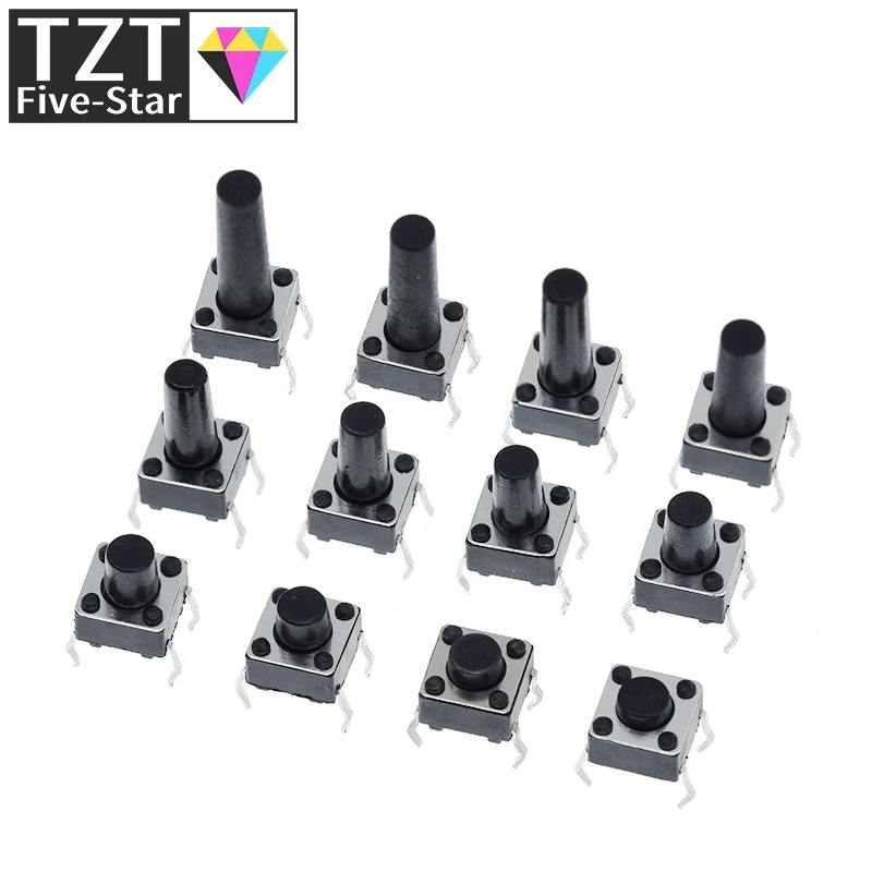 100pcs 6X6X5/4.3/5.5/6/7/8/9/10/13MM Tact Switch Push Button Switch 12V 4PIN DIP Micro Switch For TV/Toys/home use Button